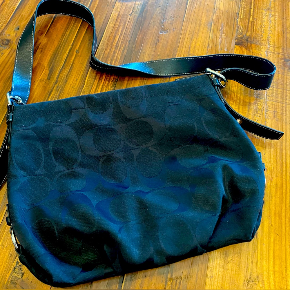 Authentic Solid Black Signature Pattern Coach Hob… - image 1